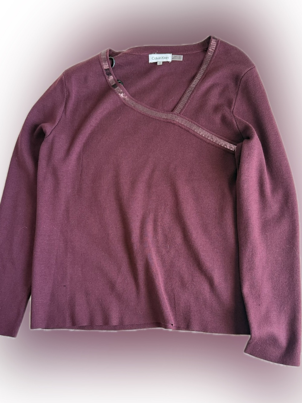 Calvin Klein Women's Plum Asymmetric Trim V-Neck Sweater